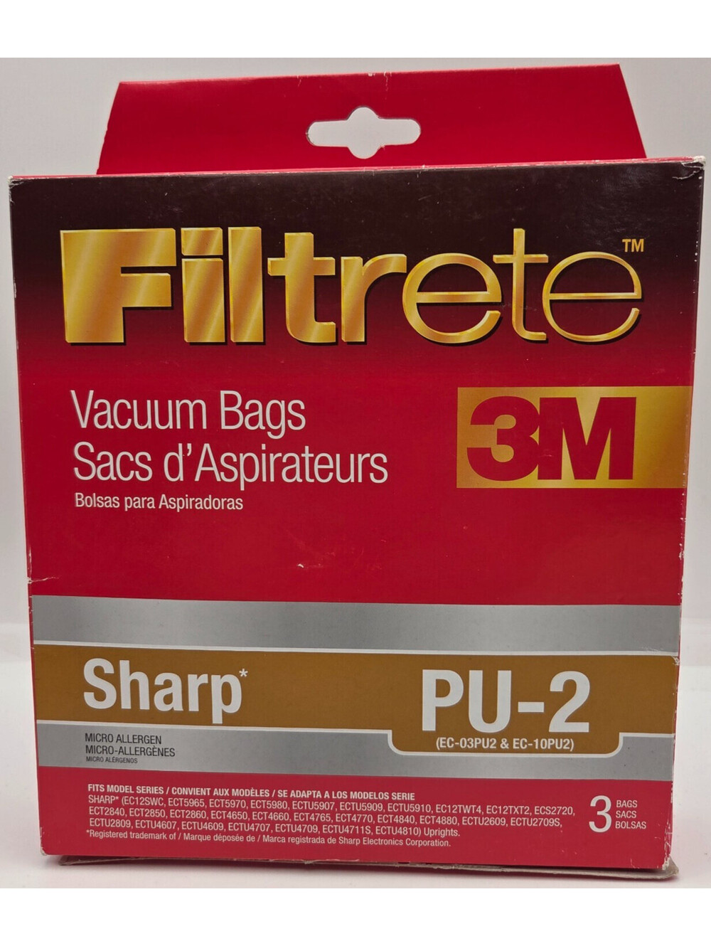 Filtrete 3M Sharp PU-2 Vacuum Bags Lot of 3 Mixed OEM Replacement Bags